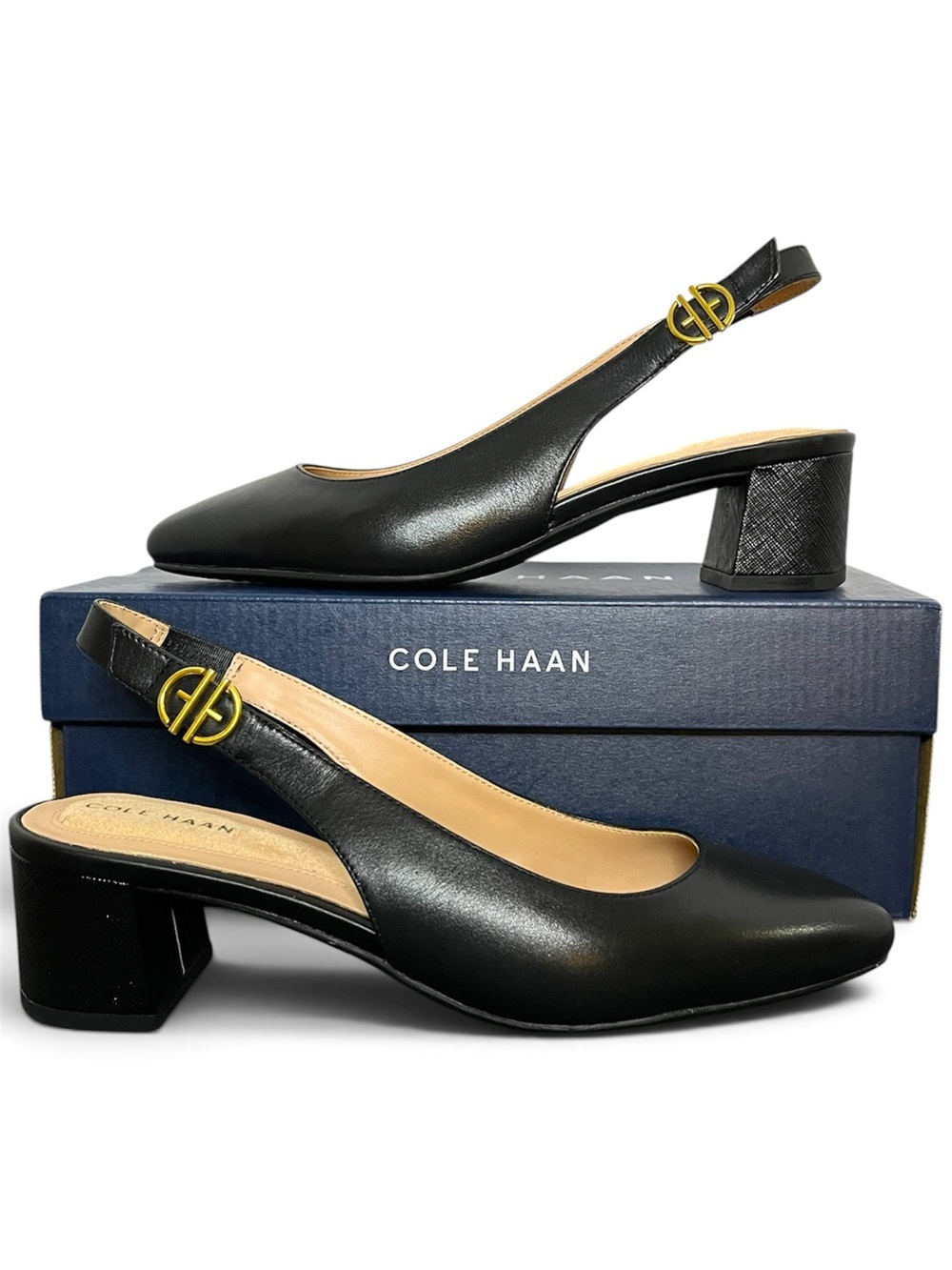 NIB Cole Haan The Go-To Black Leather Slingback Pump 7.5B